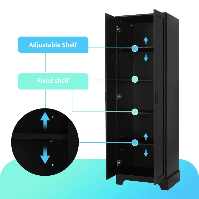 Stable Storage Cabinet with Anti-Tipping Device, Versatile Sideboard for Bathrooms and Dining Rooms, 23.5" L x 17" W x 71" H, Black