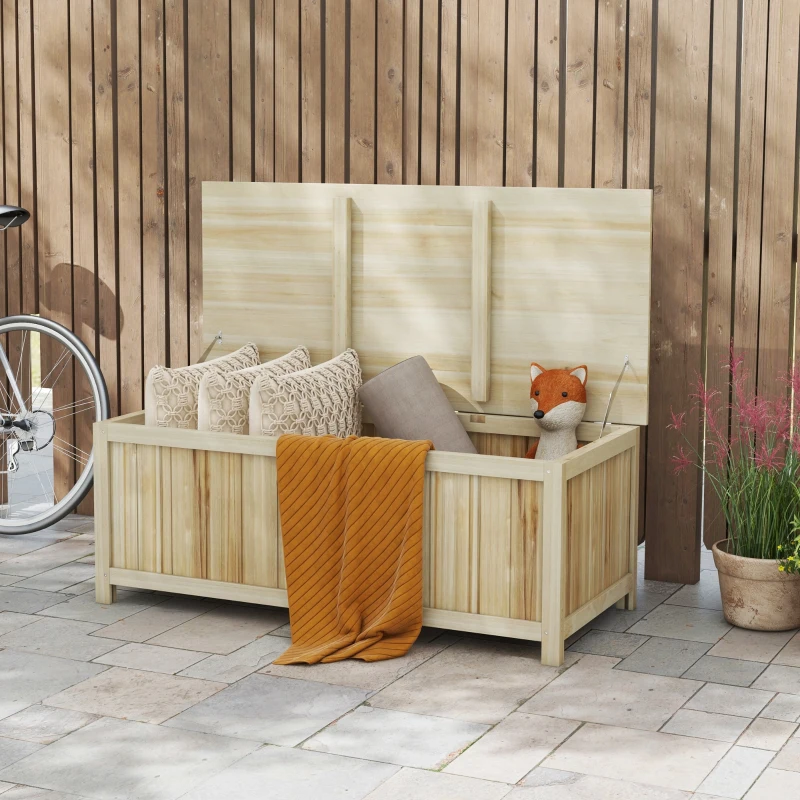 Outsunny 45 Gallon Wooden Storage Box patio Deck Box Bench, Garden Backyard Outdoor Storage Container, Natural