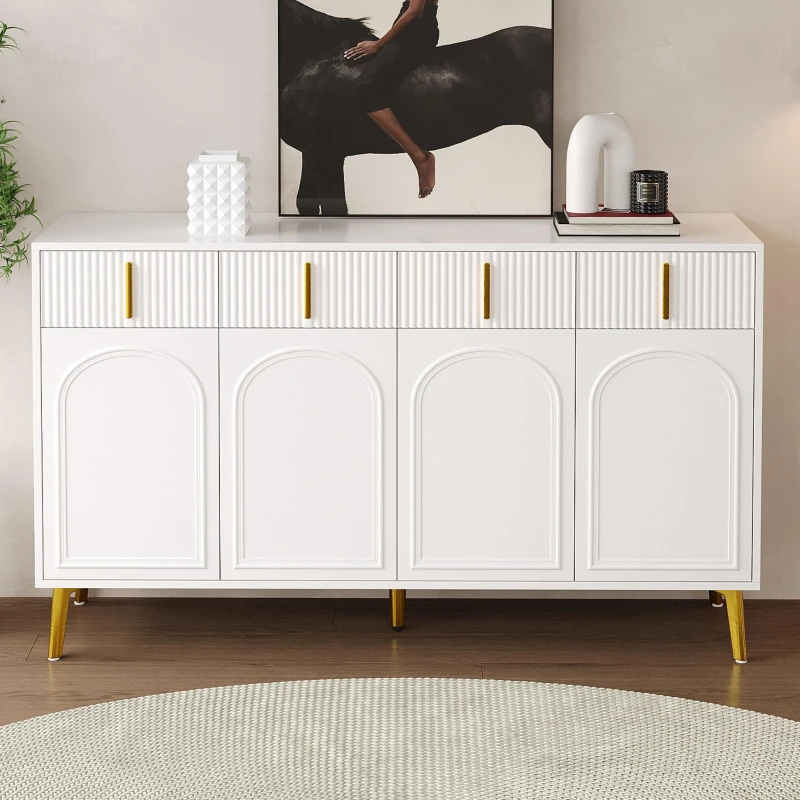 Spacious Sideboard with Adjustable Shelves, Versatile Storage Cabinet for Living and Dining Rooms, 47" L x 15" W x 32.5" H, White
