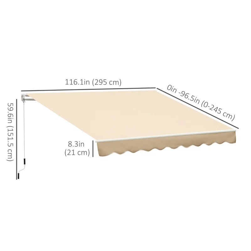 Outsunny 10' x 8' Manual Retractable Awning, Sun Shade Shelter Canopy, with Aluminum Frame and UV Protection for Patio Deck Yard Window Door, Beige