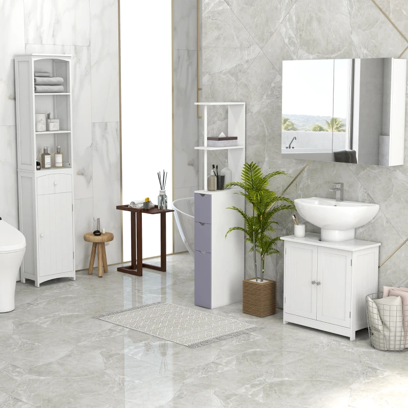 HOMCOM 24" Under Sink Storage Cabinet with 2 Doors and Shelves, Pedestal Sink Bathroom Vanity Furniture, White