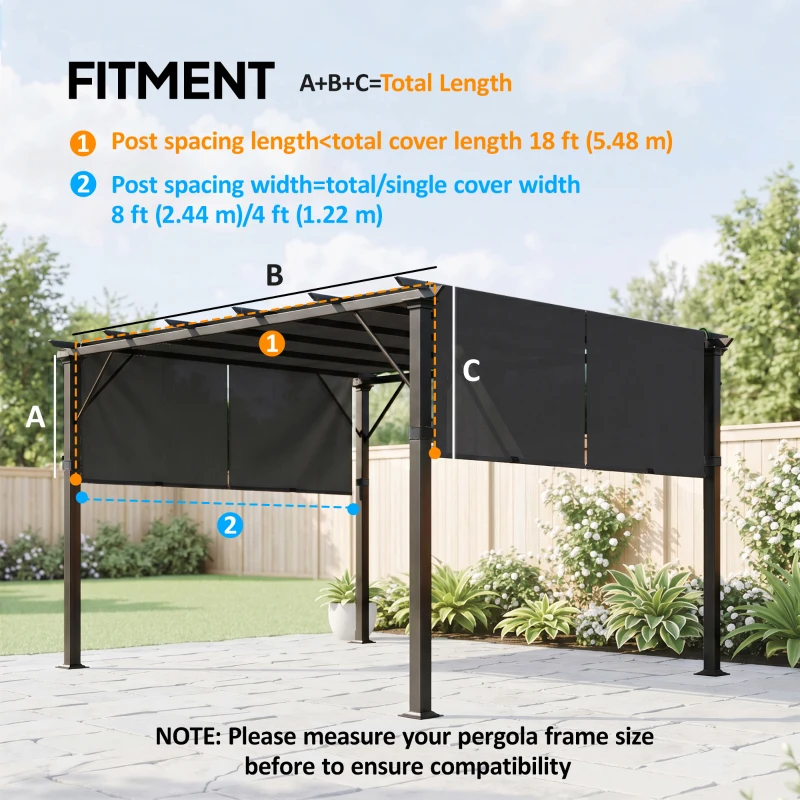 Outsunny 2 Pcs UV Protection Pergola Replacement Canopy, Pergola Shade Cover, Easy to Install, for 10' x 10' Pergola, Black