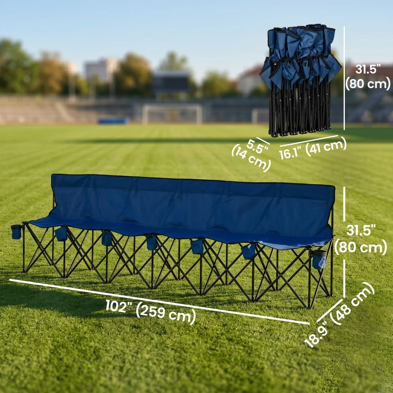Outsunny 6 Seat Folding Camping Chair with Cup Holder and Carrying Case for Camping, Picnic, Sports Events, Blue