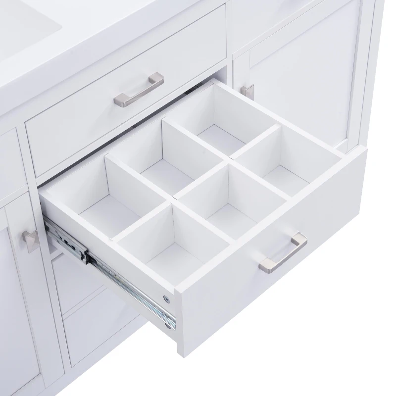 59-inch Double Sink Bathroom Vanity with Built-In Overflow, Transitional Bathroom Cabinet with Soft-Close Doors, 59'' L x 19.5'' W x 34'' H, White