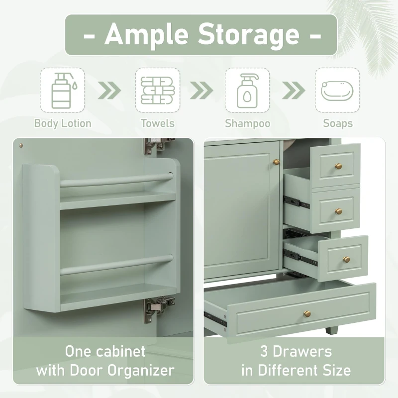 Stylish Bathroom Vanity with Easy-Clean Ceramic Sink, Ideal Cabinet for Modern Bathrooms, 30" L x 18.5" W x 33.5" H, Light Green