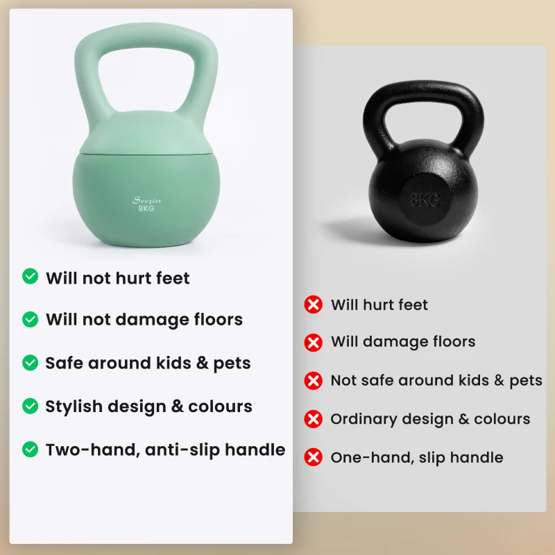 Soozier 18 lb Soft Kettlebell, Sand Filled Weight w/ Grip Handle, Kettlebell Weight for Full Body Workout, Green