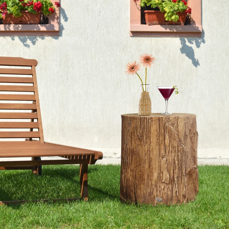 HOMCOM Concrete End Table, Tree Stump Shape Side Table for Indoors and Outdoors, Set of 2, Natural