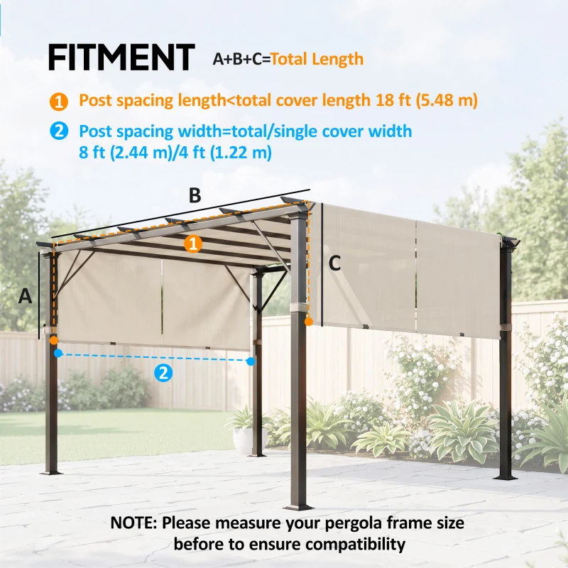 Outsunny 2 Pcs UV Protection Pergola Replacement Canopy, Pergola Shade Cover, Easy to Install, for 10' x 10' Pergola, Khaki