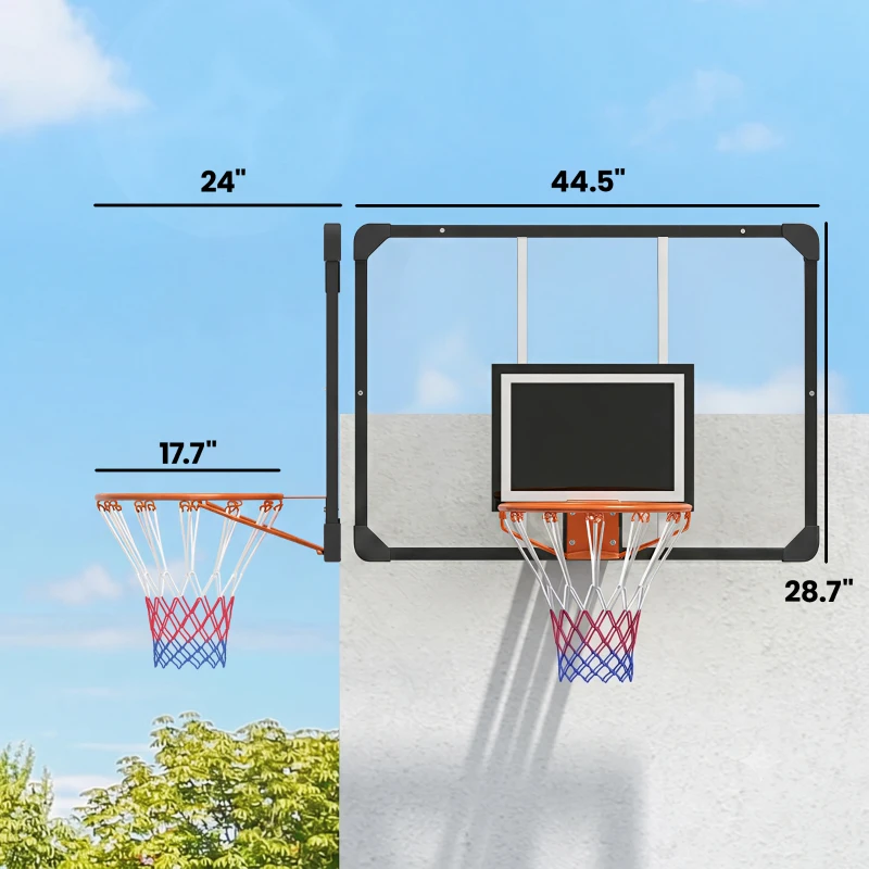 Soozier Wall Mounted Basketball Hoop with Shatter Proof Backboard, Durable Rim and All-Weather Net for Indoor and Outdoor Use
