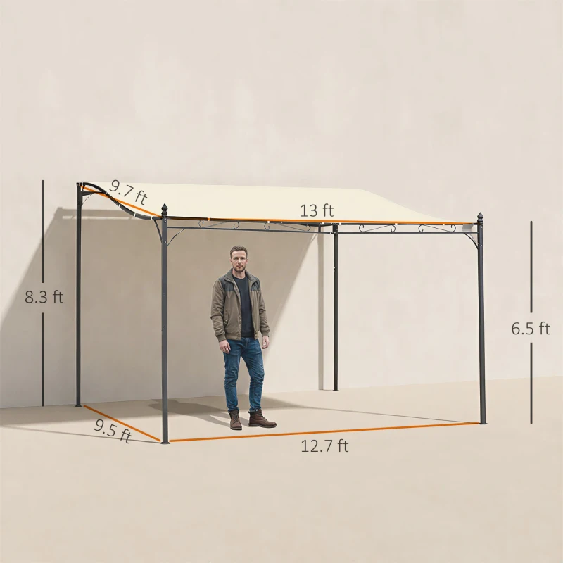 Outsunny 10' x 13' Outdoor Pergola Gazebo, Steel Patio Canopy with Weather-Resistant Fabric and Drainage Holes, Cream White