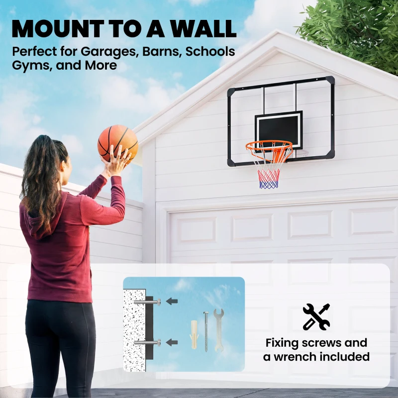 Soozier Wall Mounted Basketball Hoop with Shatter Proof Backboard, Durable Rim and All-Weather Net for Indoor and Outdoor Use