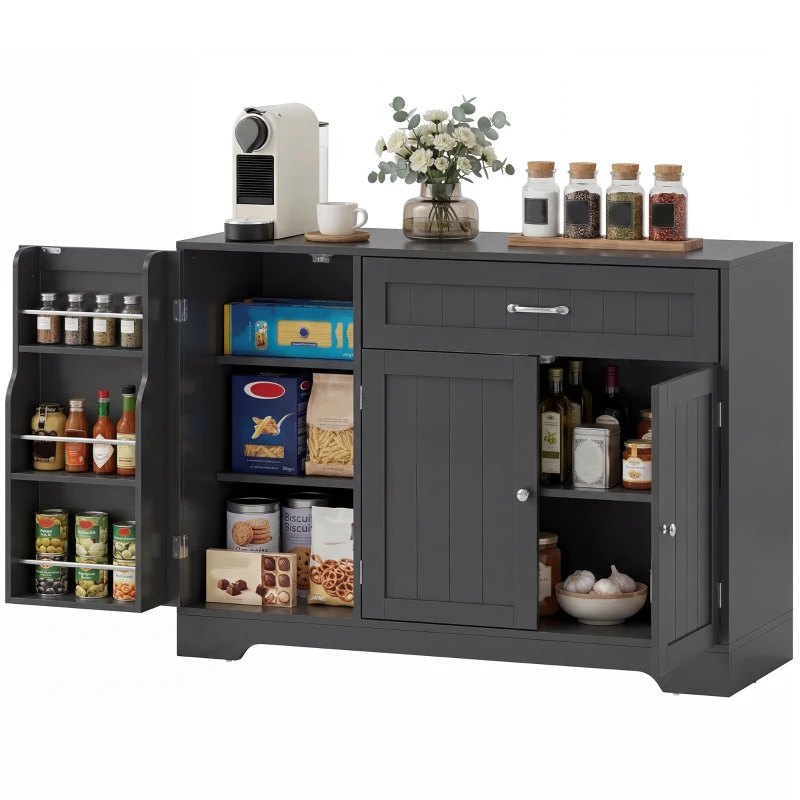 HOMCOM 44" Modern Kitchen Storage Cabinet with Drawer, Adjustable Shelves, Small Kitchen Pantry with Door Racks, Black