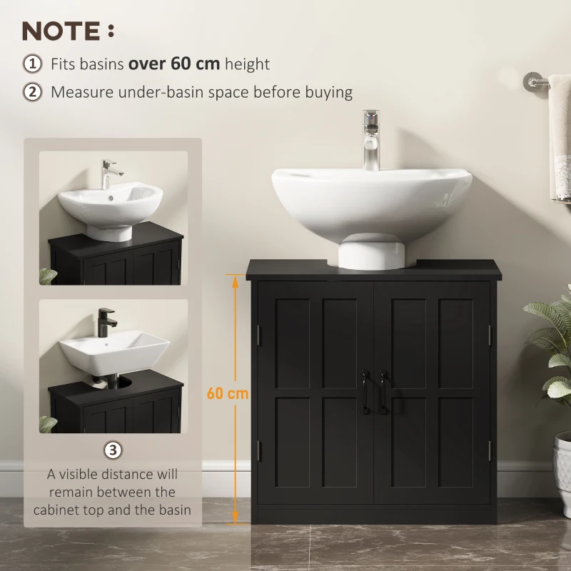 kleankin edestal Under Sink Cabinet, Bathroom Vanity Cabinet Storage with Double Doors and Adjustable Shelf, Black