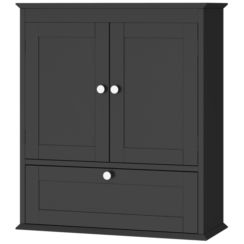 HOMCOM Medicine Cabinet with Adjustable Shelf, Bathroom Wall Cabinet Bathroom Cabinet with Recessed Panels, Black