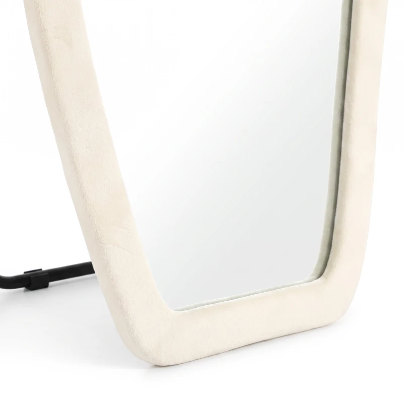 HOMCOM Standing Mirror, 63" x 23.6" Full Length Mirror with Velvet Padded Frame and Arched Top, Cream White