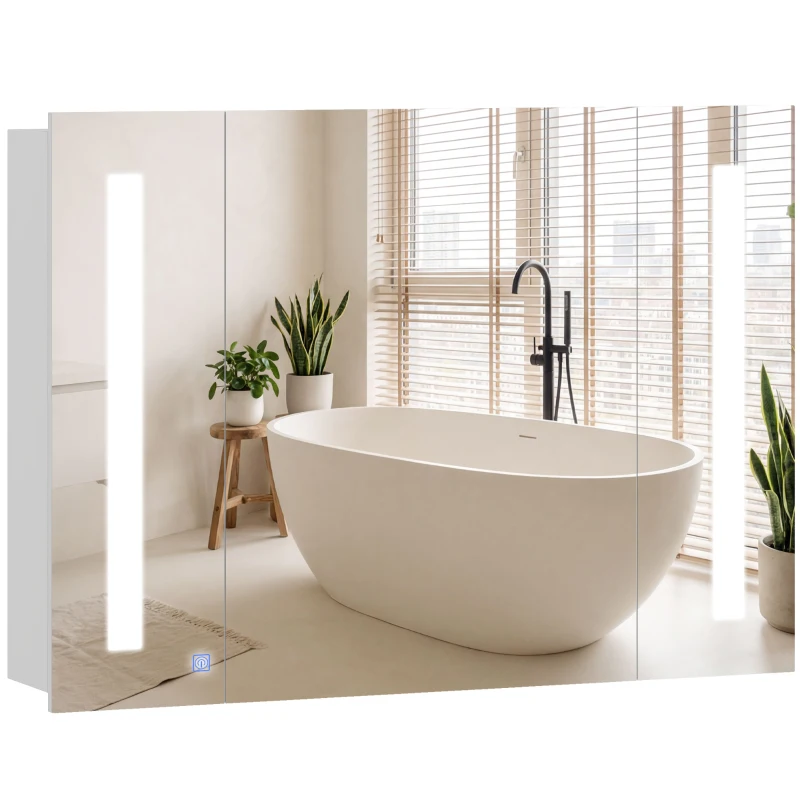 kleankin Medicine Cabinet with Mirror, Wall Mounted Bathroom Mirror Cabinet with Adjustable Shelf, USB Charge, High Gloss White