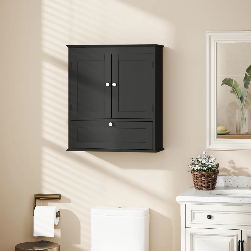 HOMCOM Medicine Cabinet with Adjustable Shelf, Bathroom Wall Cabinet Bathroom Cabinet with Recessed Panels, Black