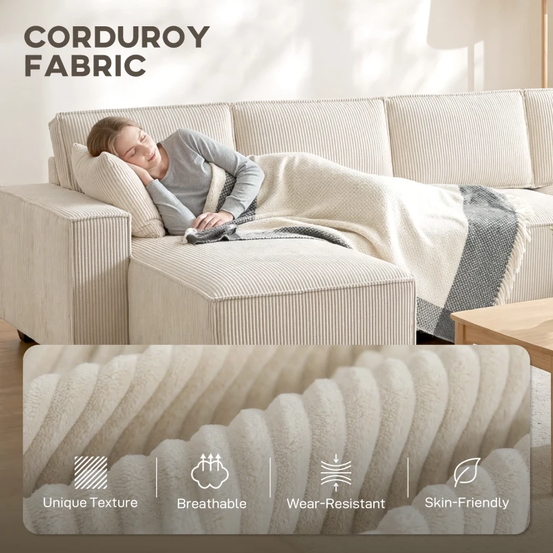 HOMCOM Modular U Shaped Couch, Sectional Sofa with Double Chaises and Spring Cushions, Beige