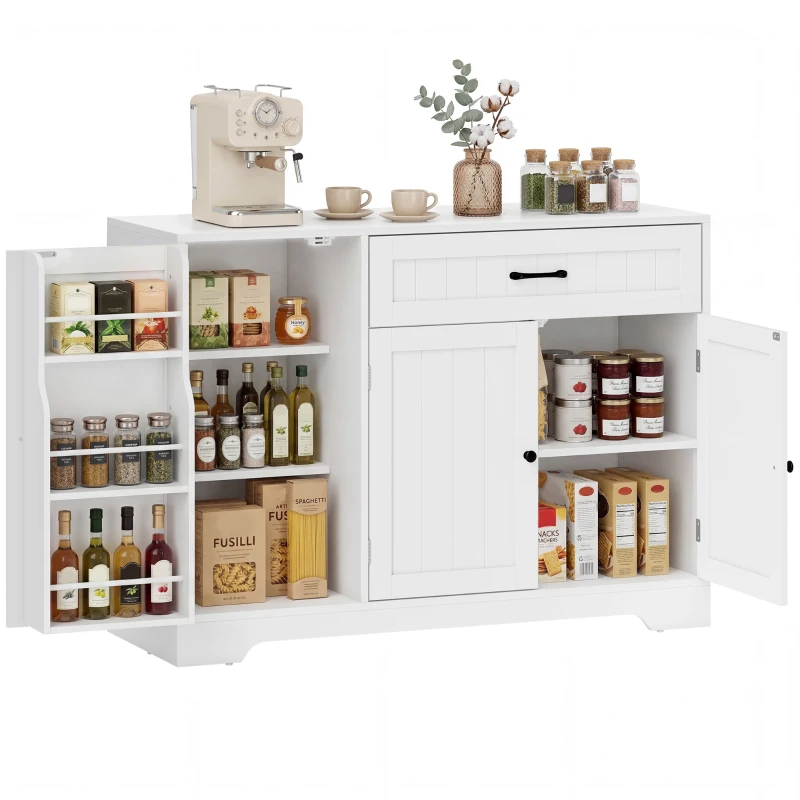 HOMCOM 44" Modern Kitchen Storage Cabinet with Drawer, Adjustable Shelves, Small Kitchen Pantry with Door Racks, White