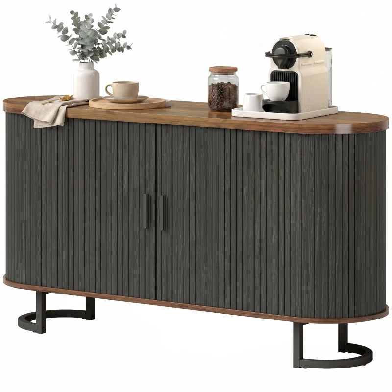 HOMCOM Fluted Sideboard Buffet Cabinet, 55" Modern Coffee Bar Cabinet with Sliding Doors and Adjustable Shelves, Black