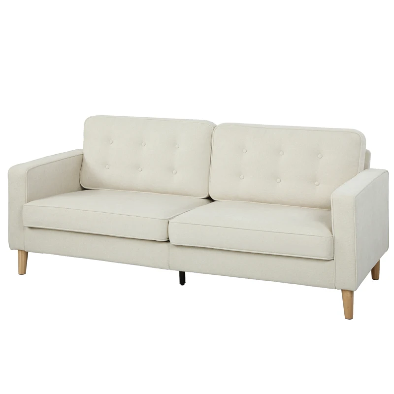 HOMCOM 3 Seater Sofa Upholstered with Padded Cushion Modern Button Tufted Couch with Wood Legs, Cream White