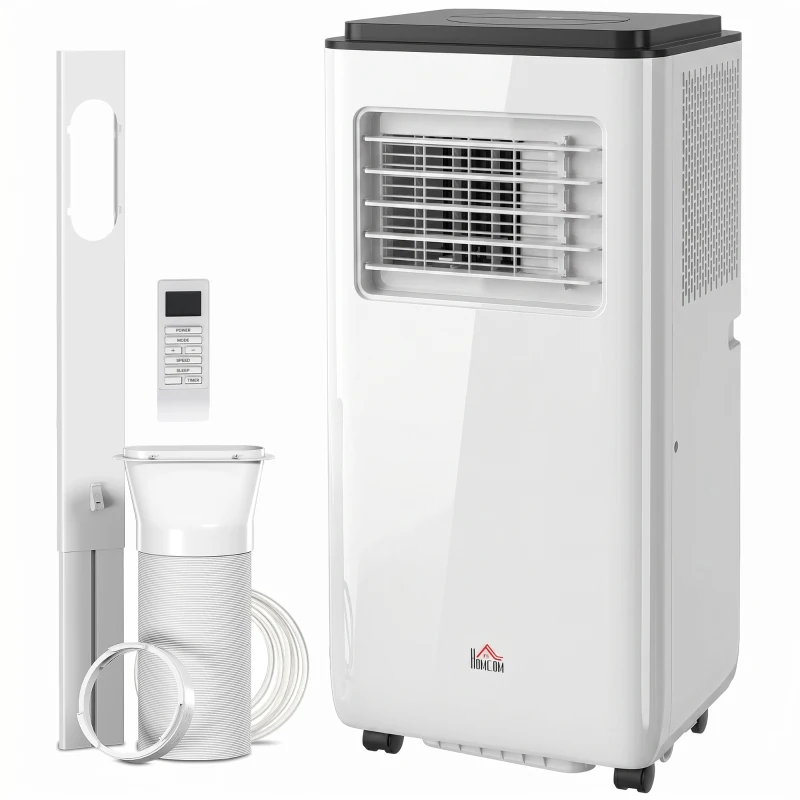 HOMCOM 10,000 BTU Moible Air Conditioner 440 Sq. Ft., Dehumidifier Fan Auto Sleep with 24H Timer On/Off, Window Kit, White