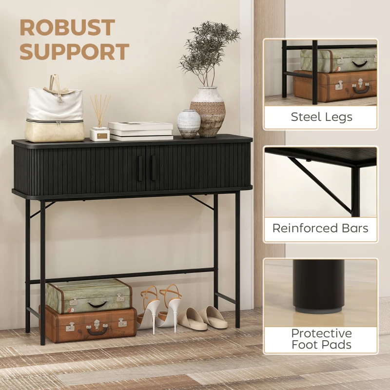 HOMCOM Mid-Century Entryway Table, Narrow Console Table with Storage Compartments for Behind Couch, Living Room, Black