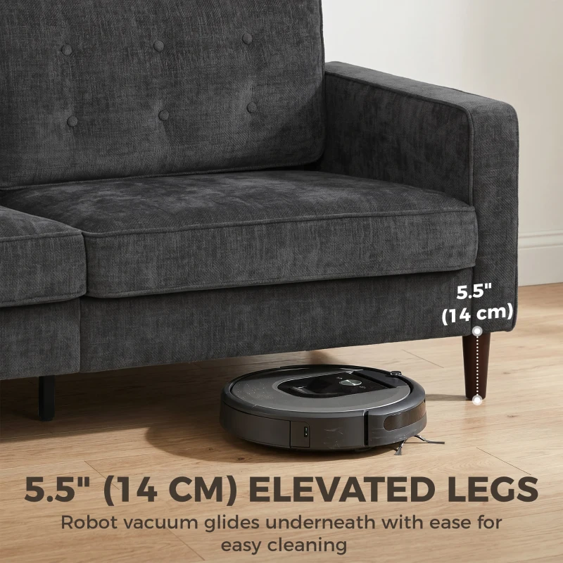 HOMCOM 3 Seater Sofa Upholstered with Padded Cushion Modern Button Tufted Couch with Wood Legs, Dark Grey