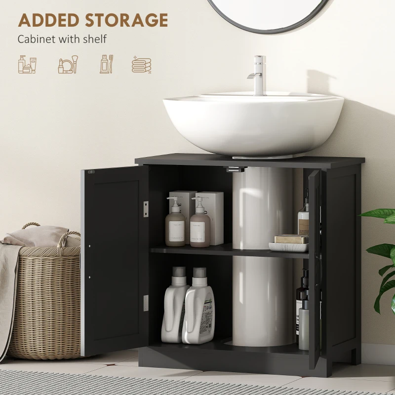 kleankin edestal Under Sink Cabinet, Bathroom Vanity Cabinet Storage with Double Doors and Adjustable Shelf, Black