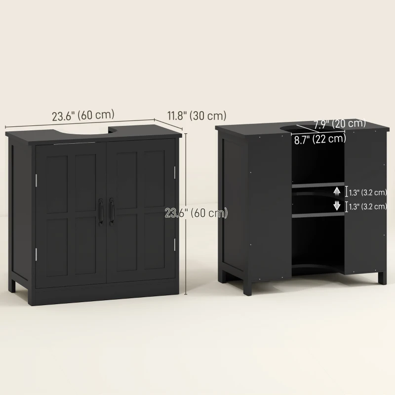 kleankin edestal Under Sink Cabinet, Bathroom Vanity Cabinet Storage with Double Doors and Adjustable Shelf, Black