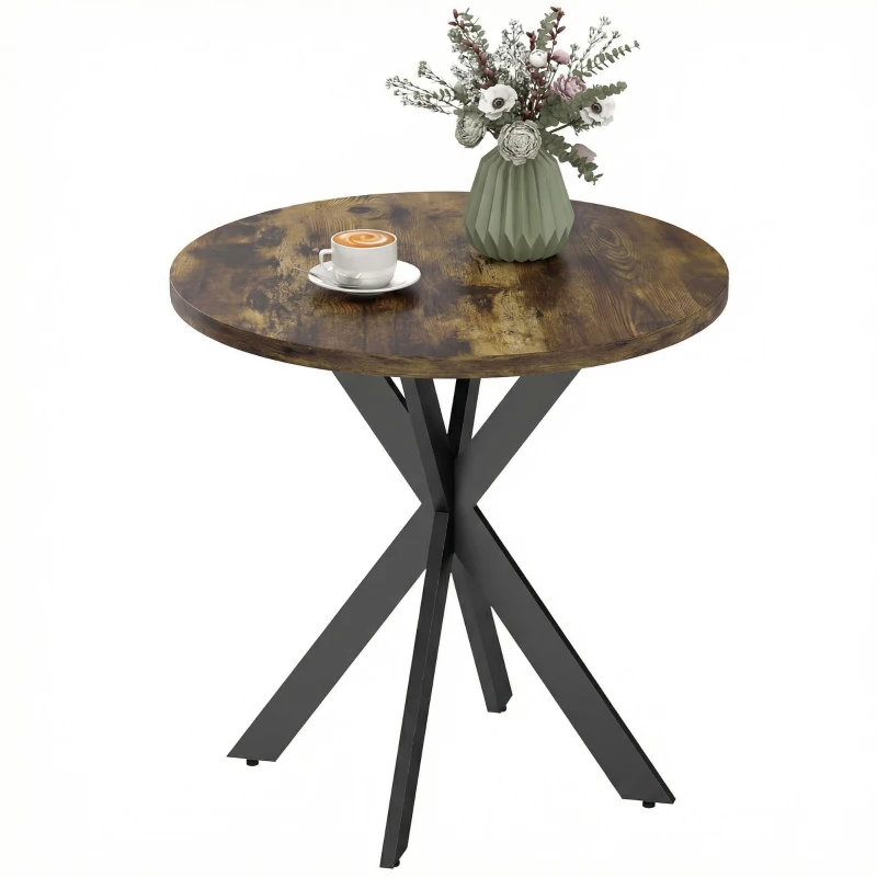 HOMCOM 29" Dining Table, Contemporary Round Kitchen Table with Steel Legs, Rustic Brown
