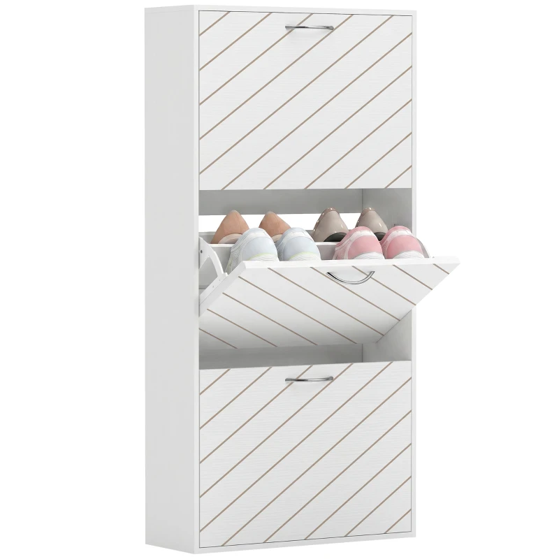 HOMCOM Shoe Storage Cabinet with 3 Flip Drawers, Narrow and Slim, 9-12 Pair of Shoes Organizer for Hallway, Entryway, White