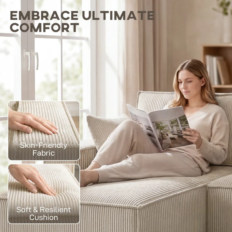 HOMCOM Modular U Shaped Couch, Sectional Sofa with Double Chaises and Spring Cushions, Beige