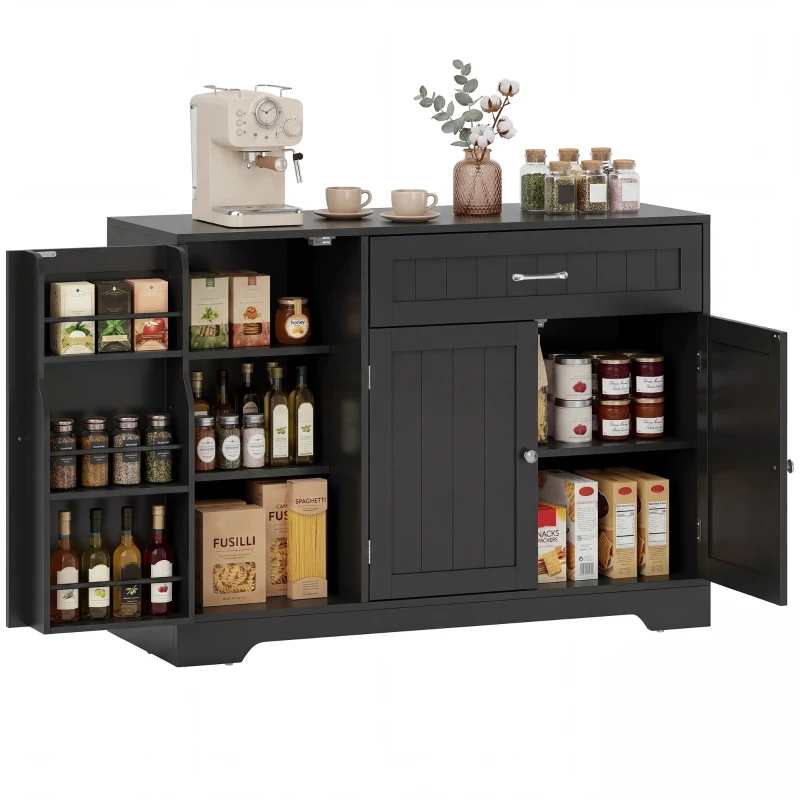HOMCOM 44" Modern Kitchen Storage Cabinet with Drawer, Adjustable Shelves, Small Kitchen Pantry with Door Racks, Black