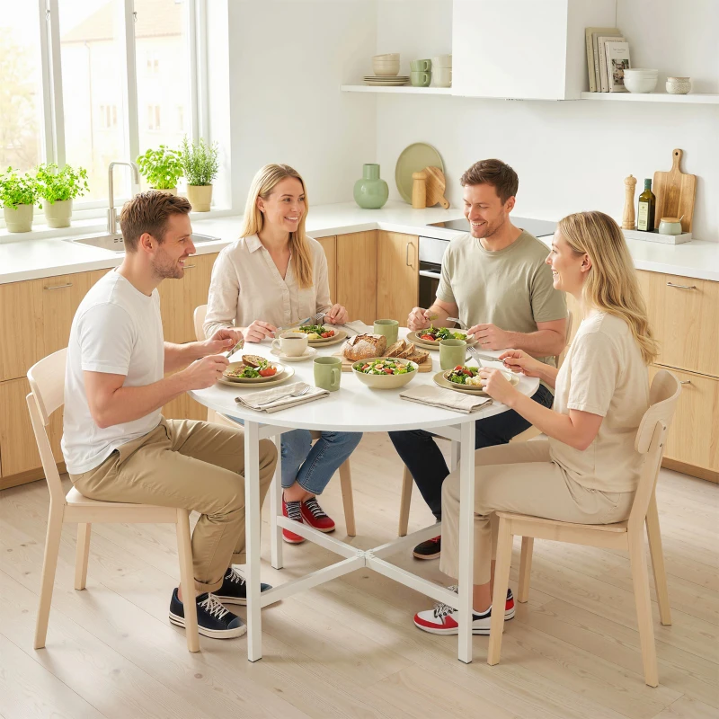 HOMCOM Drop Leaf Table, Folding Dining Table for Small Spaces 80 cm, White