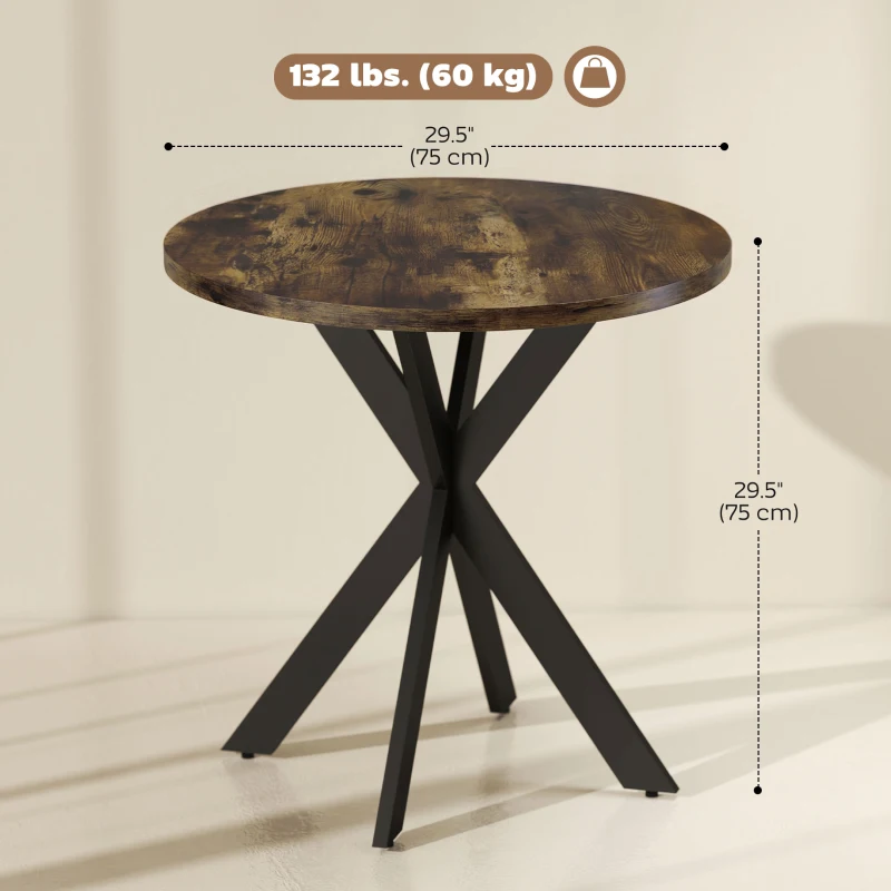 HOMCOM 29" Dining Table, Contemporary Round Kitchen Table with Steel Legs, Rustic Brown