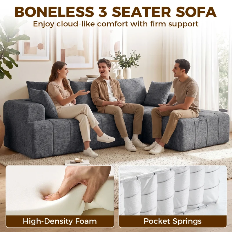 HOMCOM 101" Modular Sectional Sofa with Chaise, Chenille Boneless Cloud Sofa Bed, 3 Seater L-Shaped Couch, No Assembly, Grey