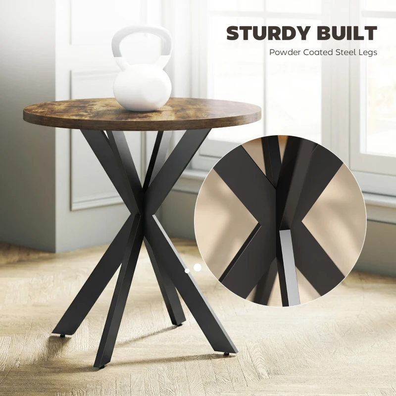 HOMCOM 29" Dining Table, Contemporary Round Kitchen Table with Steel Legs, Rustic Brown