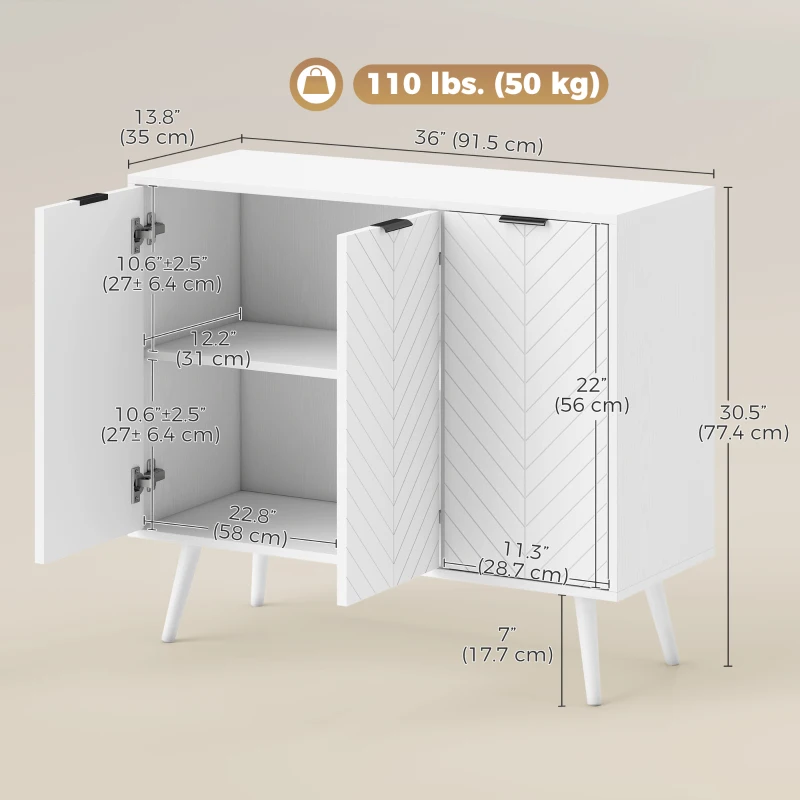 HOMCOM Modern Sideboard and Buffet, Dining Room Cabinet with Adjustable Shelves and 3 Doors, White