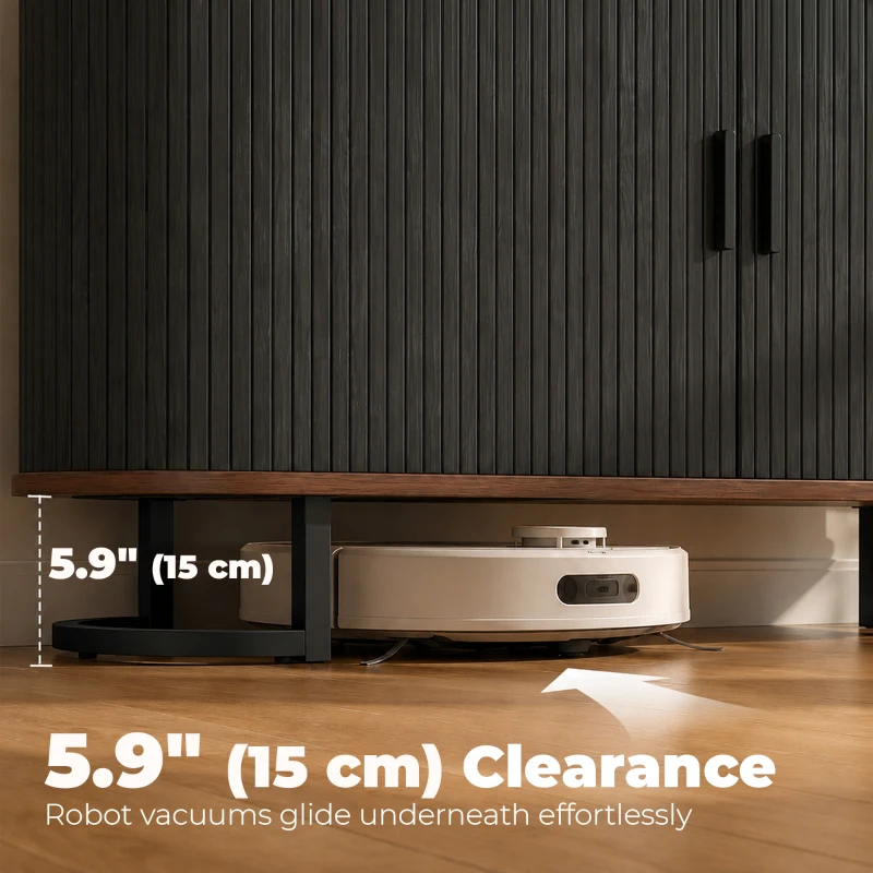 HOMCOM Fluted Sideboard Buffet Cabinet, 55" Modern Coffee Bar Cabinet with Sliding Doors and Adjustable Shelves, Black