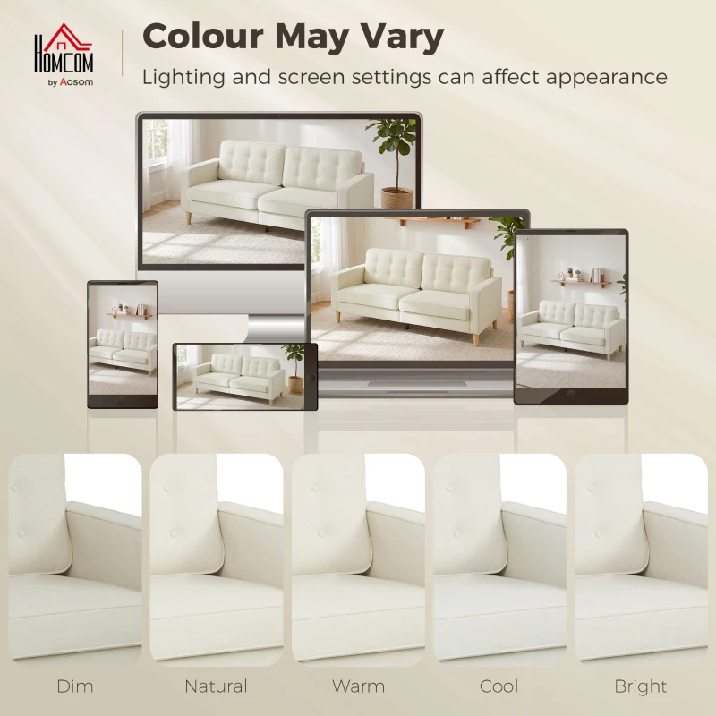 HOMCOM 3 Seater Sofa Upholstered with Padded Cushion Modern Button Tufted Couch with Wood Legs, Cream White