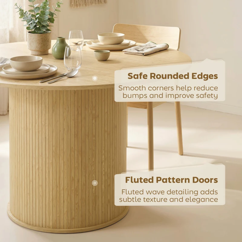 HOMCOM Round Dining Table for 4-6, 47 Inch Kitchen Table with Fluted Pedestal Base, for Kitchen Living Room Dining Room, Natural