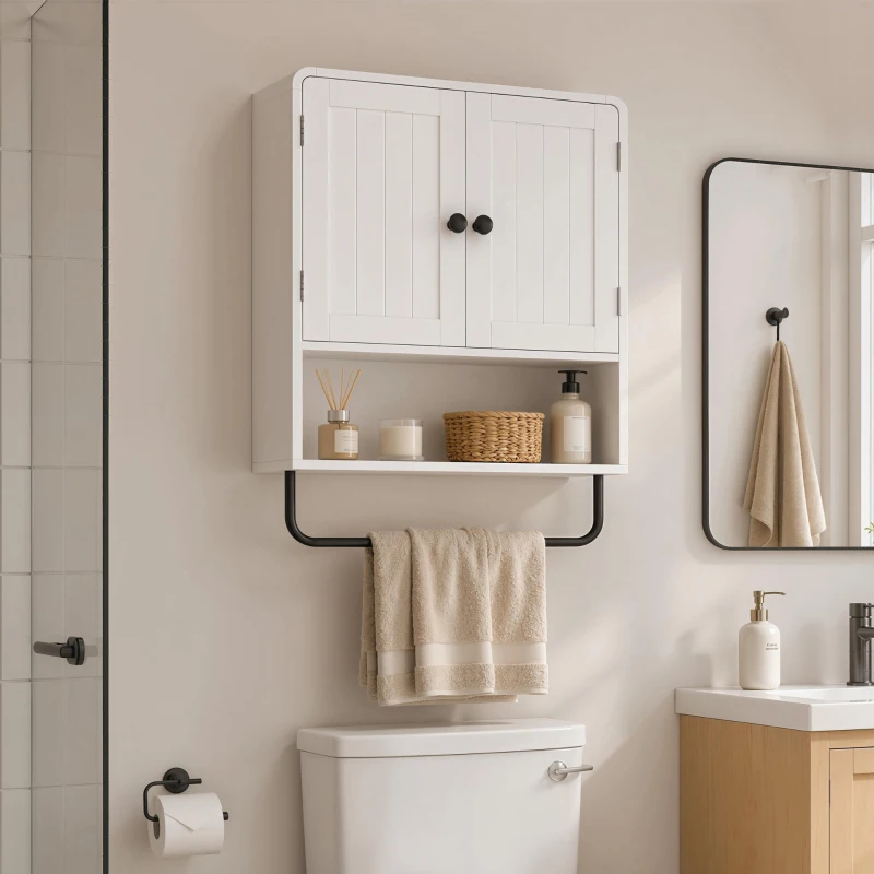 HOMCOM Wall Mounted Bathroom Cabinet, Bathroom Wall Cabinet with 2 Doors, Adjustable Shelf Storage, White