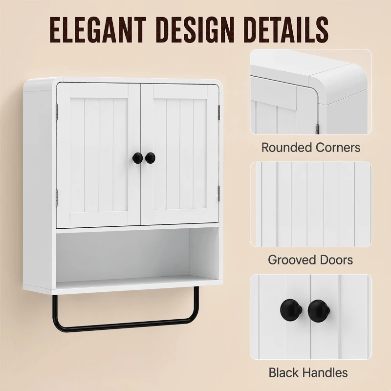 HOMCOM Wall Mounted Bathroom Cabinet, Bathroom Wall Cabinet with 2 Doors, Adjustable Shelf Storage, White