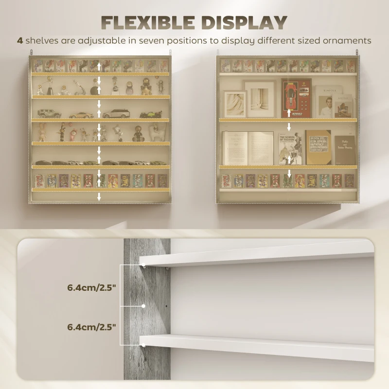 HOMCOM 7-Tier Display Cabinet, Shot Glass Display Case, Glass Curio Cabinet with 2 Glass Doors and 6 Adjustable Shelves, Grey
