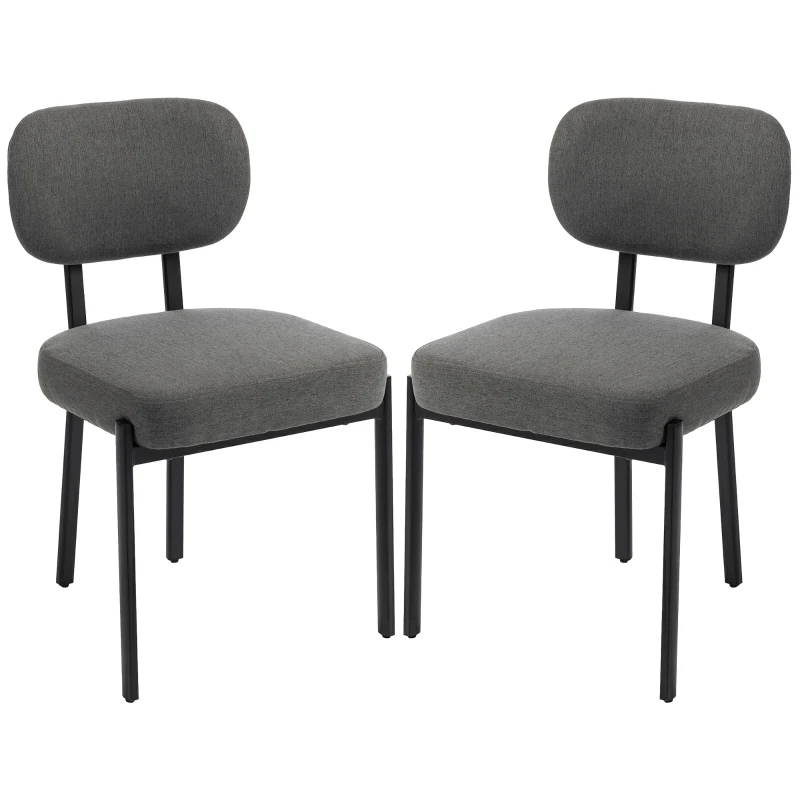 HOMCOM Upholstered Linen Fabric Kitchen Chairs, Modern Dining Chairs Set of 2 with Metal Legs, Grey