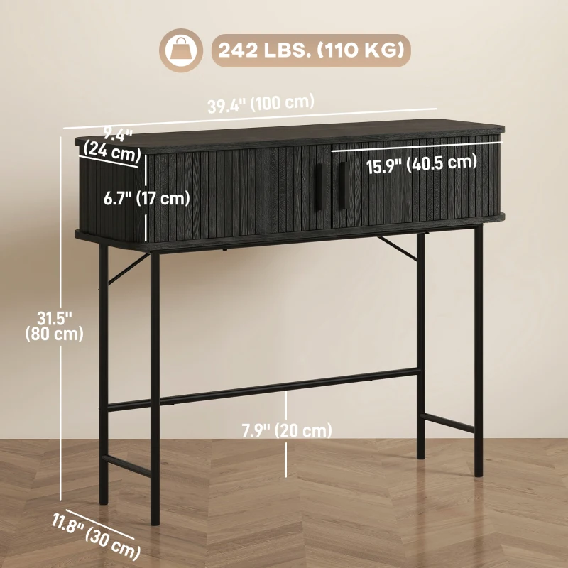 HOMCOM Mid-Century Entryway Table, Narrow Console Table with Storage Compartments for Behind Couch, Living Room, Black