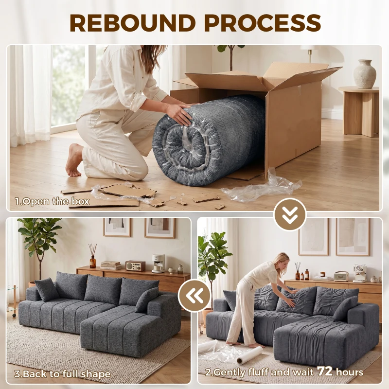 HOMCOM 101" Modular Sectional Sofa with Chaise, Chenille Boneless Cloud Sofa Bed, 3 Seater L-Shaped Couch, No Assembly, Grey