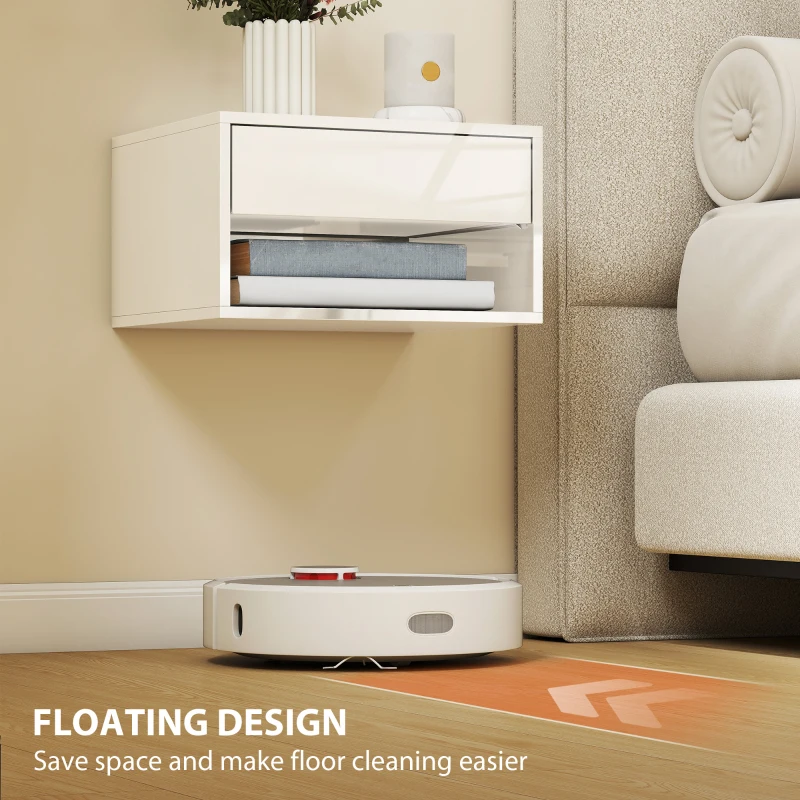 HOMCOM Floating Bedside Tables Set of 2, Wall-Mounted Nightstand, High Gloss White