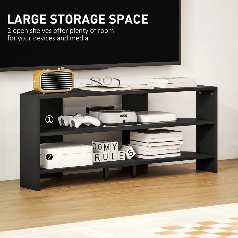 HOMCOM Corner TV Stand, Modern TV Table with 2 Open Shelves for 47 Inch TV, Entertainment Center for Living Room, Black